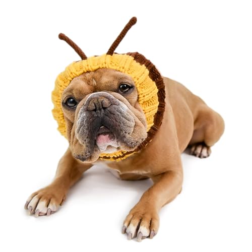 Zoo Snoods Bumble Bee Costume - Knit Dog Snood Ear Wrap for Pets, Warm Neck Cover for Halloween and Winter (Medium)