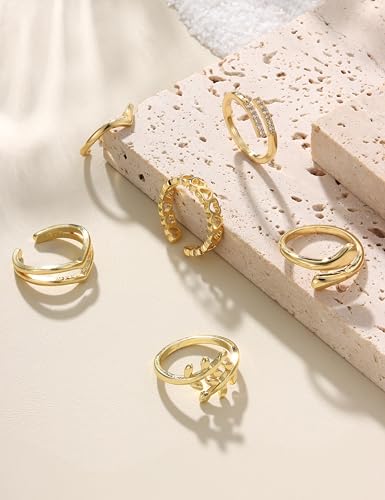 Adramata 6 Stück 14 Karat Gold Gefüllte Zehenringe für Damen - Blumenherz Offene Ringe, Daumenringe, Verstellbare Ringe Set - Sommer Strand Fußschmuck