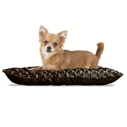 Furhaven Ultra Plush Curly Fur Tufted Pillow Crate or Kennel Mat Dog Bed - Chocolate, Extra Small