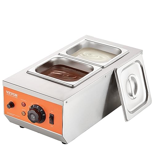 VEVOR Temperador de Chocolate Comercial 800W Baño María Eléctrico 2 x 1,5 L Fundidor de Chocolate Temperatura Ajustable 30-85°C Acero Inoxidable Grado Alimenticio para Calentar Mantequilla Crema Leche