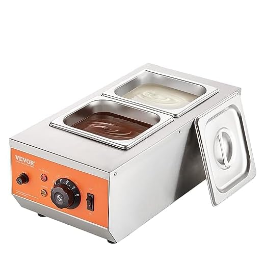 VEVOR Temperador de Chocolate Comercial 800W Baño María Eléctrico 2 x 1,5 L Fundidor de Chocolate Temperatura Ajustable 30-85°C Acero Inoxidable Grado Alimenticio para Calentar Mantequilla Crema Leche