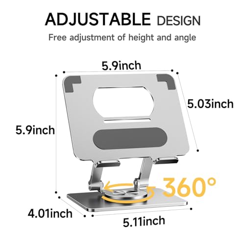 Image of iPad Holder Stand, Tablet Holder with Thickened 360 Rotating Base Dual Rod Adjustable Aluminum Stand for All 4-12.9'' iPad Surface Samsung Phone Tablet Kindle E-Reader and More, Silver