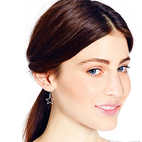 Aeravida Symmetric Everyday Shining Star Minimalist Sterling Silver Dangle Celestial Earrings, 0.87X1.38 Inch #TOP4
