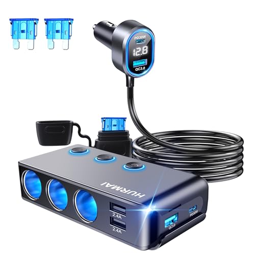 9-in-1 Cigarette Lighter Splitter 264W 3 Socket USB C Car Adapter