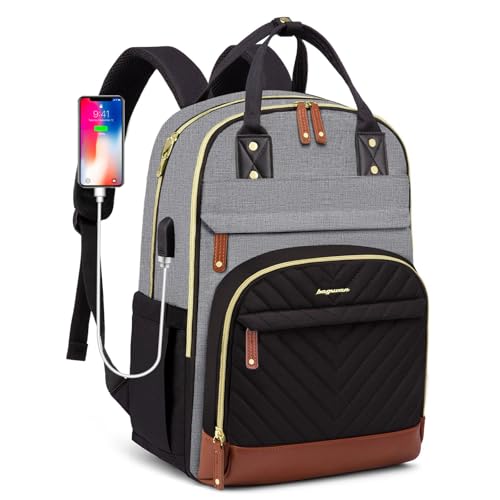 Laptop Backpack for Women Work Bag - Fits 17.3 Inch Laptop Bag Travel Work Backpack Anti-theft Bags with USB Charging Business Computer Waterproof Backpack Purse for Nurse Teacher Black Grey Brown