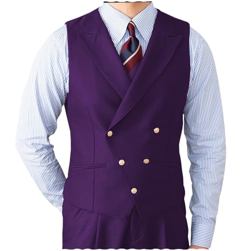 Mens Double Breasted Suit Vest Lightweight Waistcoat Slim Fit Casual Formal Dress Vest