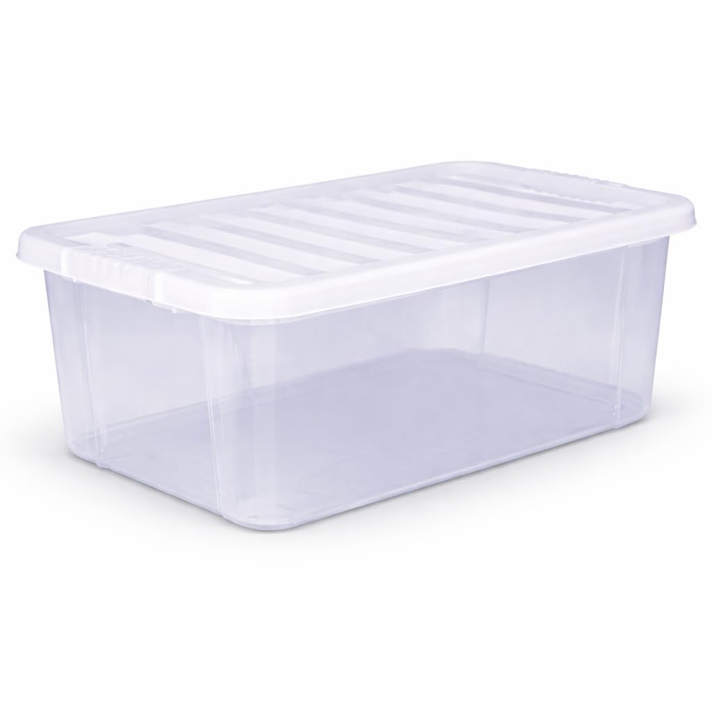 Marco Paul Interiors Black (Lid), Clear (Container) Marco Paul 14L Storage Box With Lid Clear Storage Box Plastic Boxes With Lids Stackable Storage Bin Space Saving Home Storage Organiser For Clothes Toys Kitchen Cupboard Garage