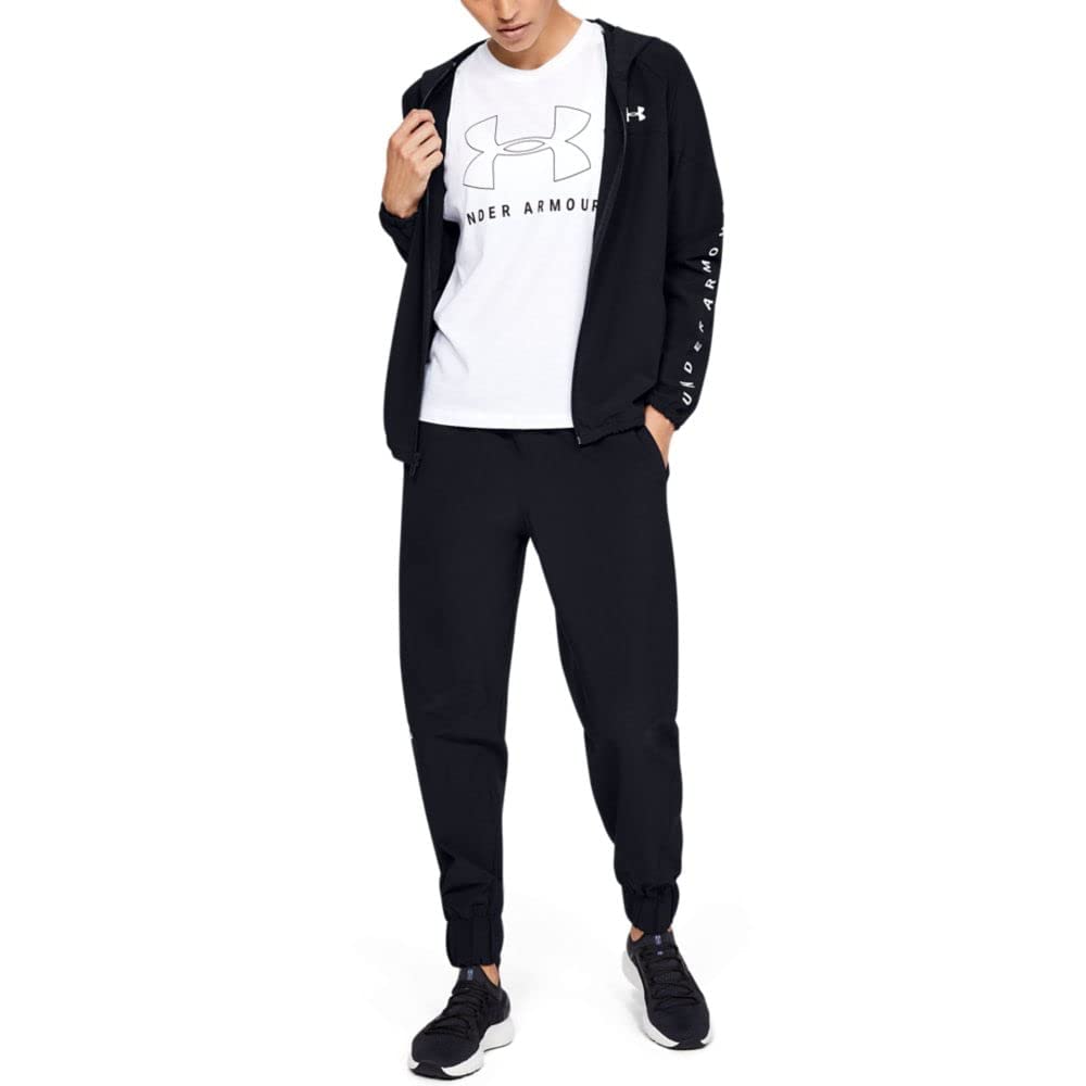 Under Armour Femme Woven Hoodie Full Zip Fermeture éclair, Sweat Not Applicable, Noir (001) / Blanc Onyx, S