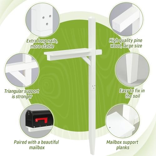 Colingmill White Wooden Mailbox with Post for Outside White Mailbox Post Classic Style