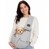 Dog Sling Carrier for Small Dogs, Puppies, Cats & Senior Dogs, Crossbody Pet Papoose Carrier Bag, Lightweight Breathable Hands Free Pet Carrier for Walks, Vet Visits, Travel & Daily Outings (Grey)