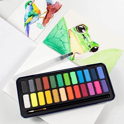 STATIONERY ISLAND Watercolour Paint Set Professional Painting Supplies Kit in Portable Travel Tin with Paintbrush and Mixing Palette, 24 Full Pan Sketchers' Pocket Box for Artists Adult Beginners