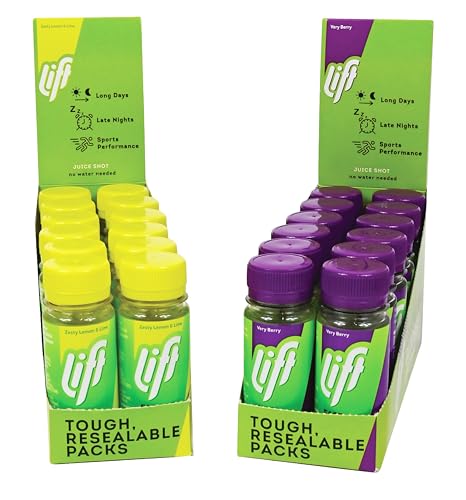 Lift Fast-Acting Glucose Energy Juice Shots, Very Berry & Lemon & Lime, 12 Pack of 60 ml Bottles, 2 Pack