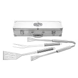 AMAVEL Grillkoffer mit Besteck und Gravur Grillmeister, Personalisiert mit Namen, Mit Pfannenwender, Gabel und Grillzange, Aus Edelstahl