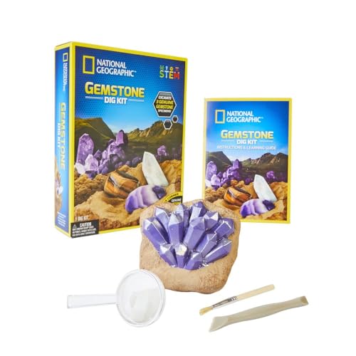 National Geographic Gemstone Dig Kit - Fascinating Gem Excavation Kits for Kids with Authentic Amethyst, Quartz and Tiger's Eye | STEM Educational Science Kits Gifts for 8+ Year Old Boys and Girls