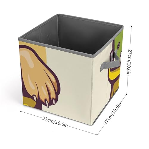 Cube de rangement pliable jaune avec poignée pour étagère