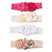 Lurrose 4 Unids Rosa Flor Encaje Cintas Para el Cabello Cinta Suave Turbante Bautizo Cabeza Wrap con Perlas para bebé infantil