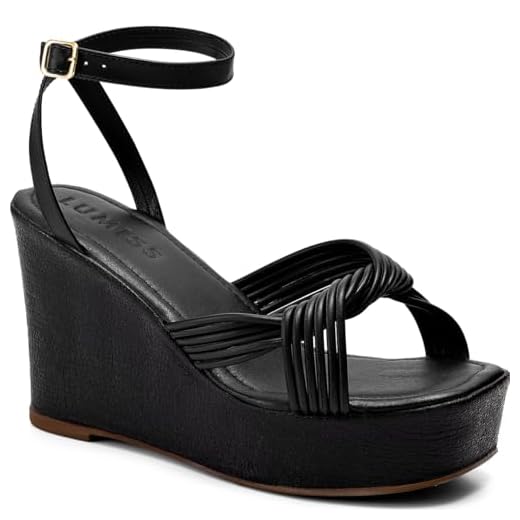 Sandália Feminina Lumiss Anabela Plataforma Confortável Tiras Nó preto34
