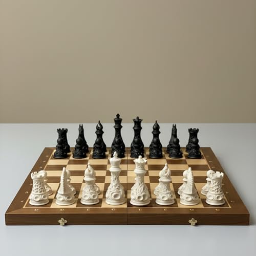 Image of TADCraft Decorative Chess Pieces - Artistic Black and White Ornate Chessmen for Display, Collection & Casual Play,(32 Pieces)