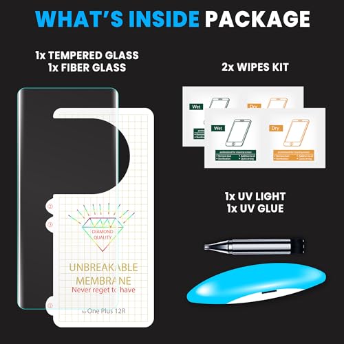 Image of FIRST MART HD+ UV Tempered Glass Compatible With OnePlus 12R 5G (6.78 Inches) With Edge To Edge Back Nano Membrane and Easy Cleaning Kit | Clear