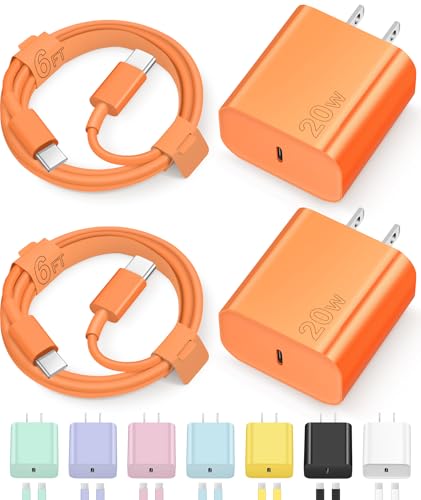 Image of iPhone 17 16 15 Charger Fast Charging Type C Chargers USB C Charger Block iPhone 17 16 15 Air Pro Max Chargers with 6FT Cable for iPhone 17 /17 Plus /17 Pro Max /16 /16 Plus /16 Pro Max /15 Pro Max(Orange)