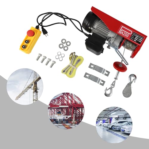 550lbs Electric Hoist Electric Winch 110V Auto Electric Hoist Winch with Wired Remote Control & Single/Double Slings Electric Lift Hoist with Emergency Stop for Garage, Factories, Warehouses