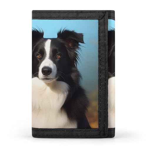 Border Collie Trifold Wallet for Men - Slim 8 Card Slots, Zipper Coin Purse Money Clip, Cash Compartment