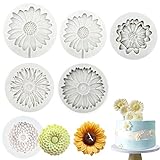 6 PCS 3D Chrysanthemum Flower Silicone Mold, Flower Fondant Cake Baking Molds, Chocolate Candy Mold for Party Baby Shower Cake Decoratin Clay,Soap Crafting Projects 6pcs