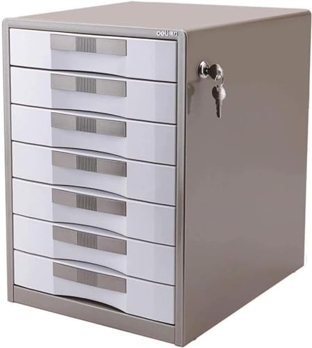 Archivador de escritorio de metal con cerradura de llave, 7 cajones, color marrón