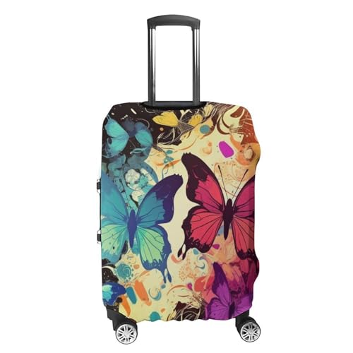 Colorful Butterfly Pattern Elastic Luggage Cover Suitcase Protector for 19-32 Inch Suitcases | Universal Stretchable Travel Bag Cover | Anti-Scratch, Washable with Zipper Closure S4