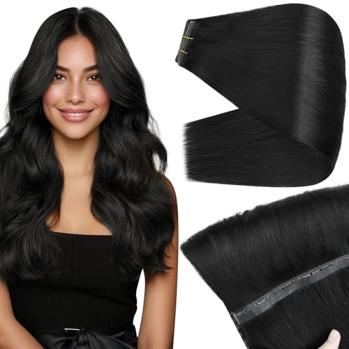 Image of Full Shine 26 Inch Butterfly Weft Hair Extensions Human Hair Jet Black 100G | Added Length Volume, Invisible Double Side PU Holes, Long Straight Wear, Everyday Style for Women, Seamless Blend Solution