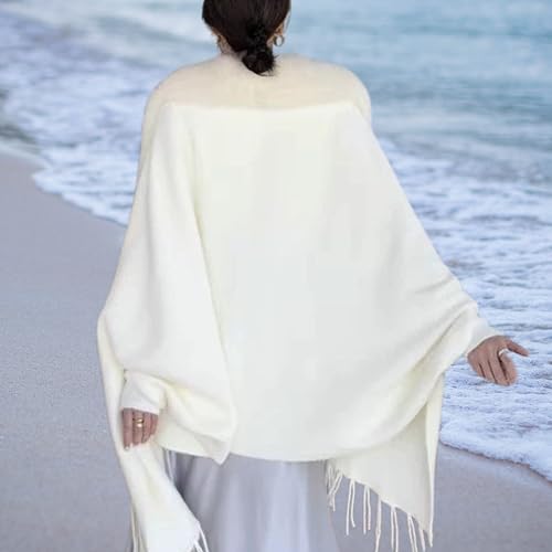 Women’s Winter Faux Fur Collar Shawl Wrap – 69 inches Long Knitted Imitation Mink Cape with Tassels, Mid-Length Cardigan Poncho for Autumn & Winter4