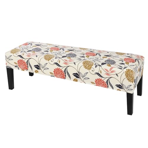 Image of SearchI Dining Bench Cover, Stretch Washable Long Bench Seat Covers, Rectangle Dining Table Bench Slipover for Dining Room, Living Room, Kitchen(Orange Flower)