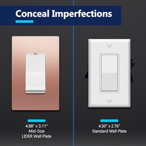 Image of LIDER Decorator Metal Wall Plate, Temperature and Impact Resistant, Screwless Cover, Modern Decoration Upgrade, Mid-Size 1-Gang 4.88 inch x 3.11 inch, UL Listed, Stainless Steel, Polished Rose Gold, 1-Pack