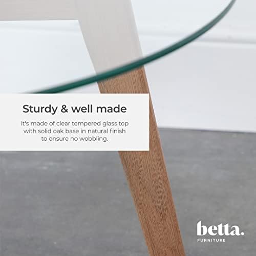 Betta Furniture Round Coffee Table - Tea Table with Clear Tempered Glass Top and Solid Oak Base in Natural Finish - Corner, Sofa, End Table for Living Room - 90 x 90 x 45cm
