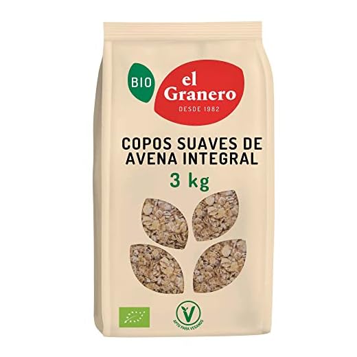 El Granero Integral - Copos Finos de Avena Integral - 3 kg - Rico en Vitaminas y Minerales - Ayuda al Tránsito Intestinal - Beneficioso para el Sistema Inmune - Aptos para Veganos