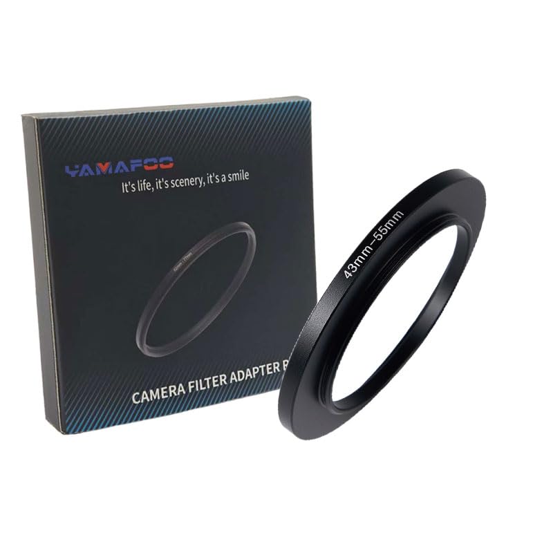 YAMAFOO 43mm to 55mm Step-Up Ring/Step Down Rings Filter Adapter for All Brands UV ND CPL Metal Ring Step-Up Rings Adapter Filter,Black (43-55)