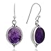 925 Oxidized Sterling Silver Purple Amethyst Gemstone Oval Vintage Dangle Hook Earrings 1.3"