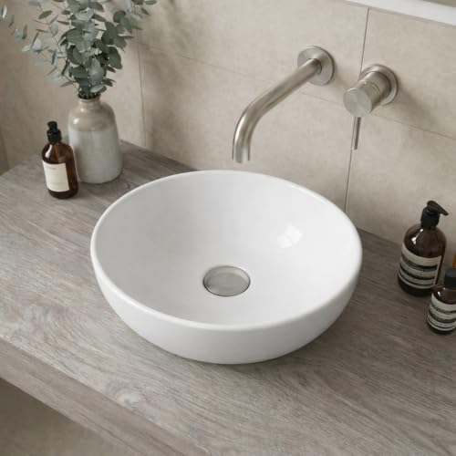 Affine® Countertop Basin for Bathroom and Cloakroom Hand Wash Basins Sink Modern White Gloss Round, 280 x 280mm