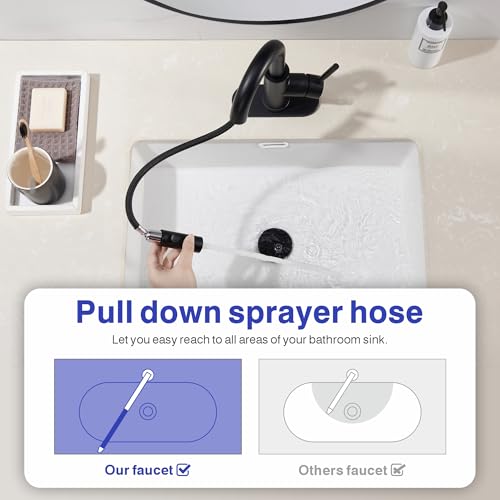 Kablle Bathroom Sink Faucet with Pull Down Sprayer, Matte Black Single Handle Pull Out Faucet with Pop-Up Drain, 1 or 3 Hole Laundry Bar Basin Faucet with Deck Plate, KBL-7002B-CL2 - Image 4