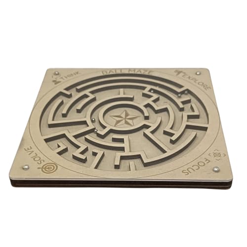 Image of Wooden Labyrinth Ball Maze Game | Square Board, Round Maze, 6 Balls | 15x15 cm (6 Inch) | Cognitive & Motor Skill Development | Age 5 Years+