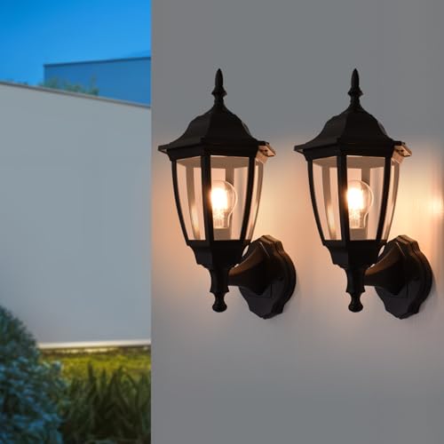 FUDESY Outdoor Wall Lights 2 Pack, IP44 Waterproof Modern Outdoor Wall Lantern, Max 60W E27 Exterior Wall Sconce, Black Outside Wall Lamp for Porch Front Door Patio Garage Garden(Bulb Not Included)