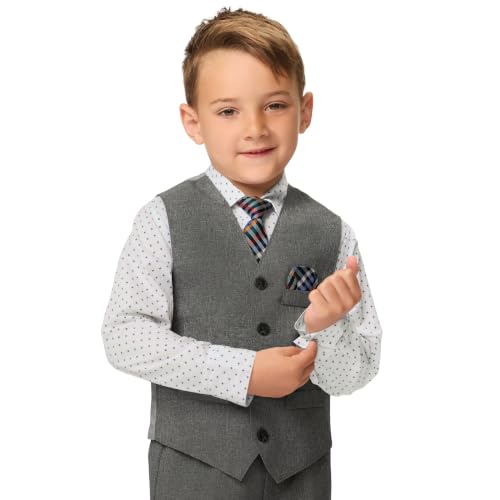 Image of IZOD Boys' 4-piece Formal Dress Up Suit Set, Vest, Pants, Collared Shirt, and Tie