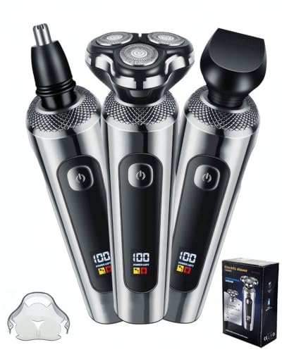 Afeitadora Eléctrica Hombre 3 en 1 con Cortapatillas y Cabezal Nasal Pantalla LED Antitirones Recordatorio de Carga Recargable Maquina de Afeitar Hombre Regalo Ideal para Hombres
