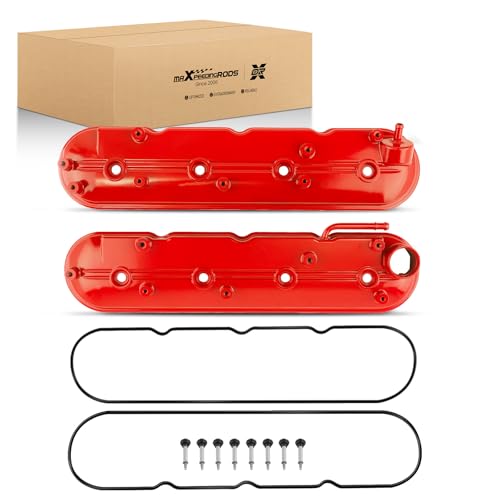 maXpeedingrods Aluminum Engine Valve Covers Left & Right for Chevy 1999-2008 Silverado Suburban Tahoe Trailblazer GMC Sierra Yukon, for Cadillac Escalade 2002-2008 12570427 12582224, Red
