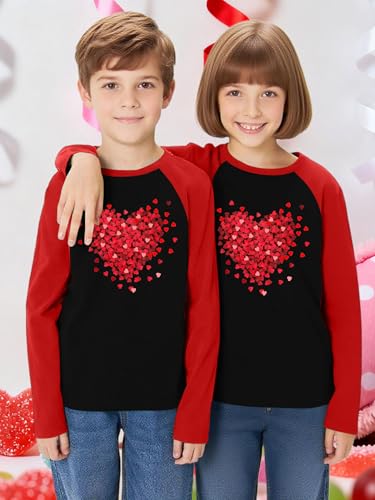 Image of Girls Valentine Shirts for Kids Valentines Heart Graphic Tshirts Casual Long Sleeve Shirts Love Heart Tee