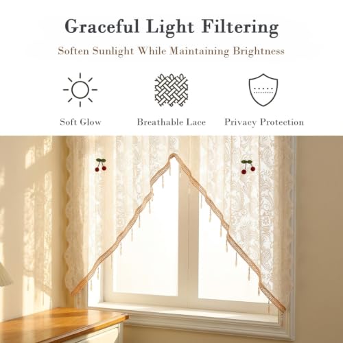 Image of HASTHIP Victorian Floral Sheer Curtain Valance for Windows
