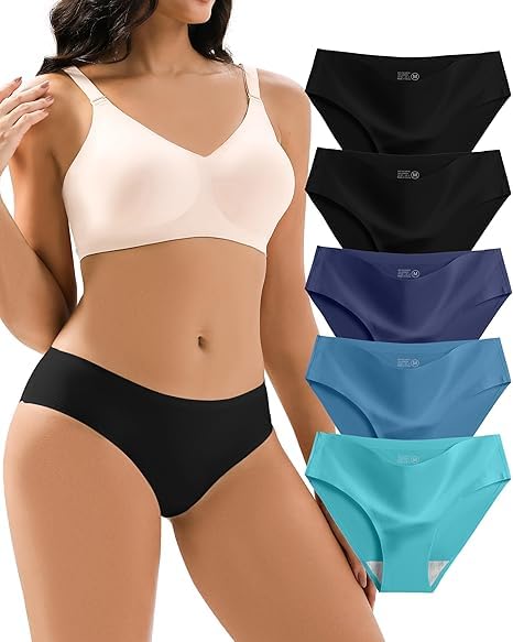 Women's Seamless Bikini Cheeky Panties 5 Pack No Show Underwear, Breathable Stretchy Fabric Multi-Color for Everyday-image-32