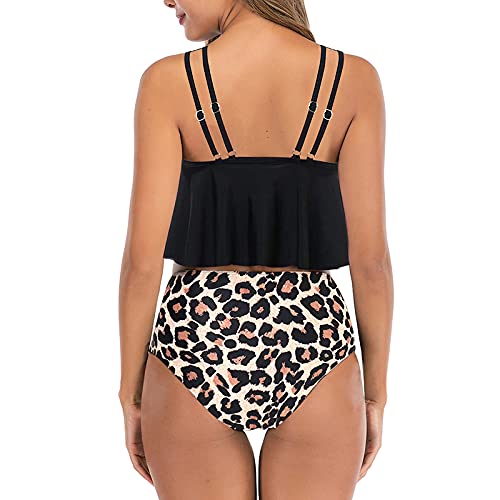 wenyujh-Bikini-High-Waist-Damen-Zweiteiliger-Bikini-Set-Badeanzug-Rueschen-Bedruckt-Bademode-mit-Hoher-Taille-Bikinihose-Push-up-Bikinioberteil-Tankini-Strandkleidung