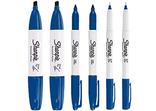 Sharpie Permanent Markers, 6 Pack Assorted Sizes, Ultra Fine Tip, Fine Tip and Chisel Tip - Permanent Markers - Navy Blue