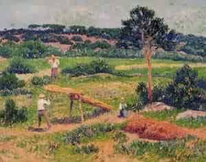 Peinture à l'huile Bretons Working Henri Moret pour habiller un grand mur vide